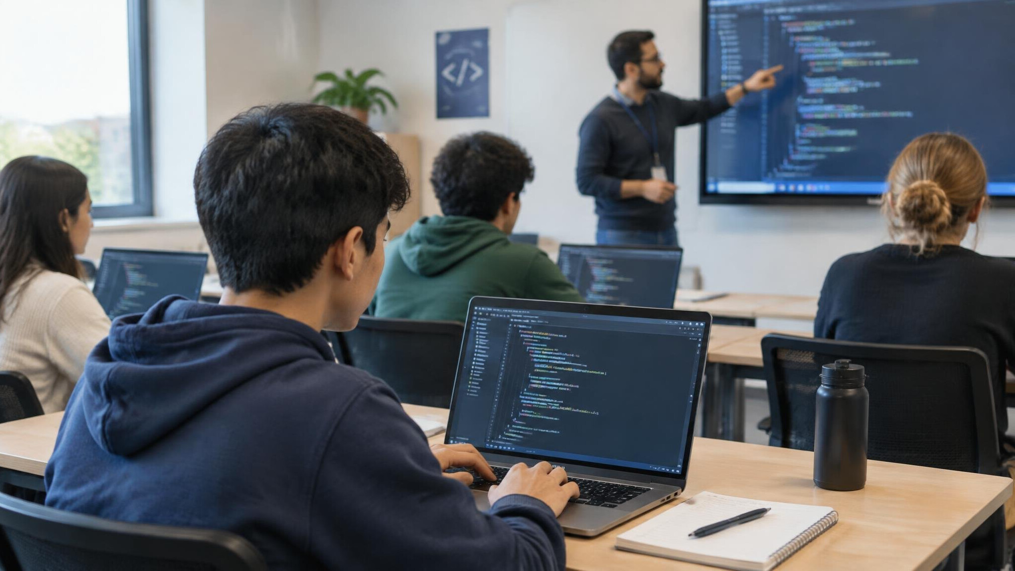 programming students in classroom