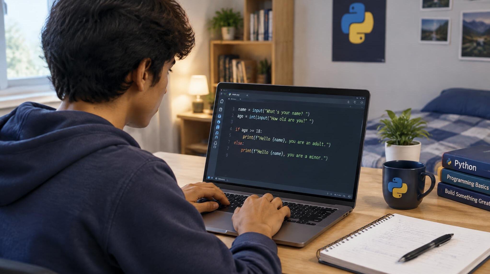 person coding on laptop at home