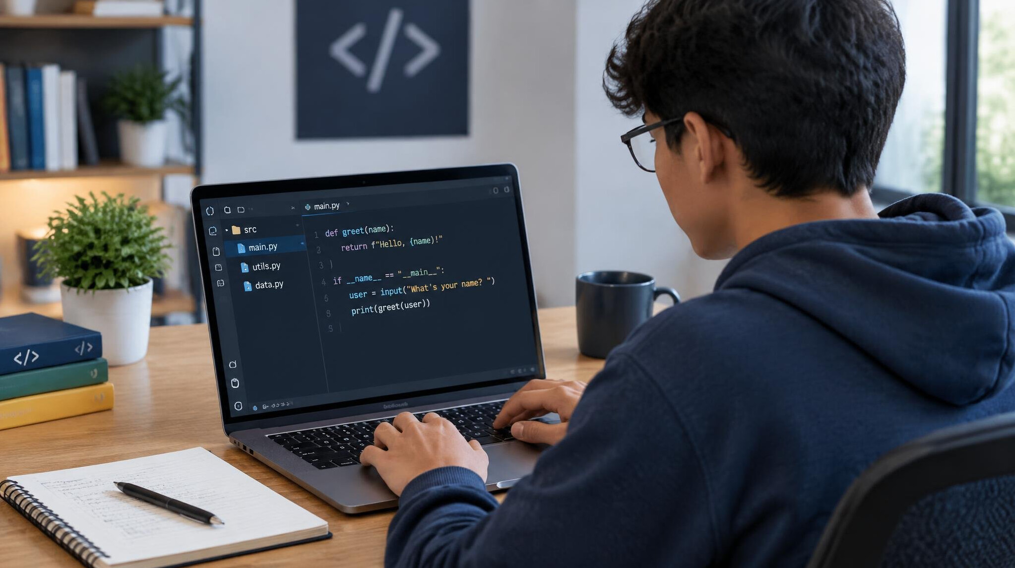person learning to code on laptop